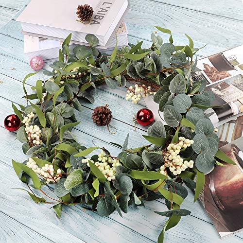 Artificial Eucalyptus Wreath for Front Door 20inch Spring Summer Large Green Leaf Wreath for Festival Celebration Wall Window Faux Eucalyptus Porch Farmhouse Patio Garden Decor - Lasercutwraps Shop