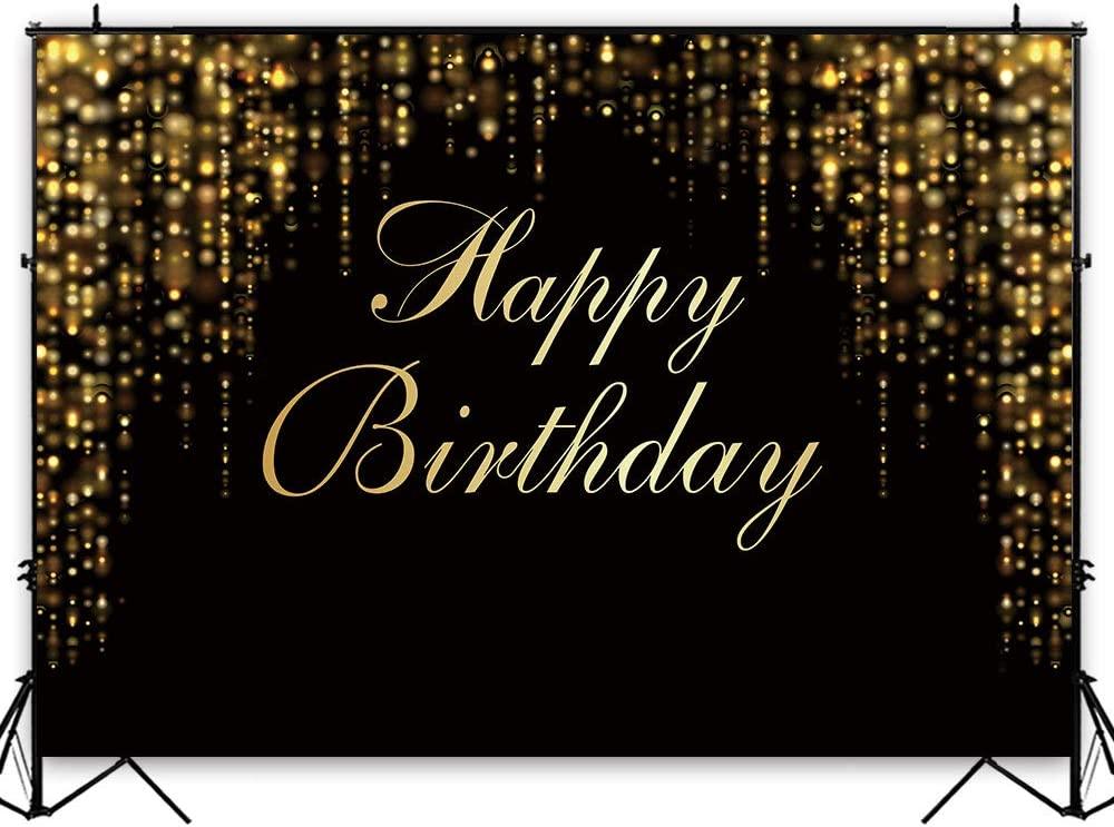 Happy Birthday Party Backdrop Black and Gold Glitter Bokeh Sequin Spots Photography Background - Lasercutwraps Shop