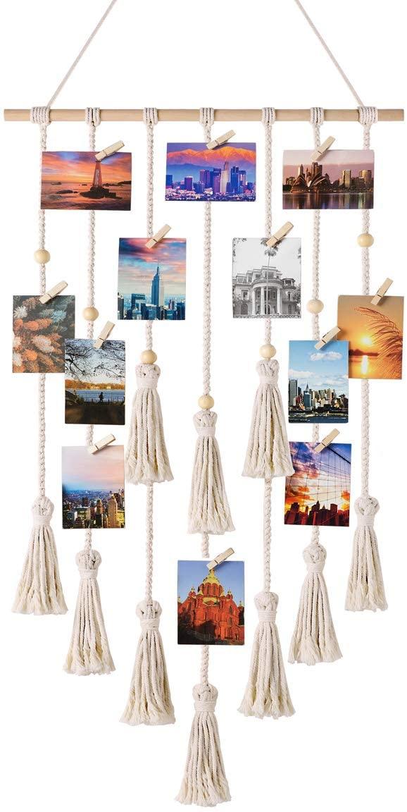 Hanging Photo Display Macrame Wall Hanging Pictures Organizer Boho Home Office Teen Girl Room Decor - Lasercutwraps Shop