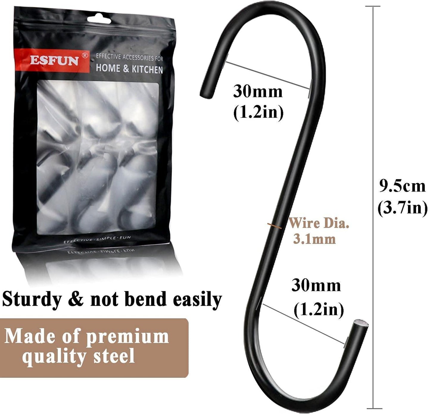 30 Pack S Hooks Black Steel S Shaped Hooks for Hanging Pans Pots Plants Bags Towels Heavy Duty Kitchen Hooks Hanger, Large 3.7 inch - Lasercutwraps Shop