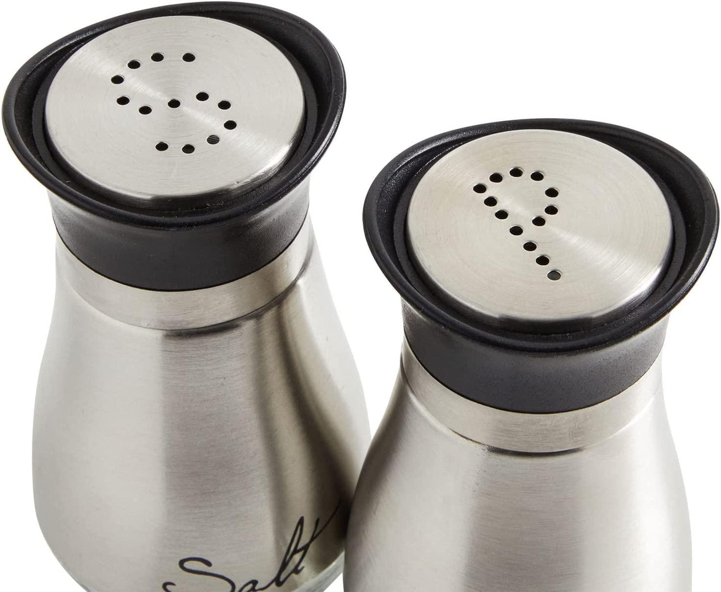Salt and Pepper Shakers Set with Holder, Unique Stainless Steel and Glass Dispensers for Kitchen Accessories (4oz) - Lasercutwraps Shop