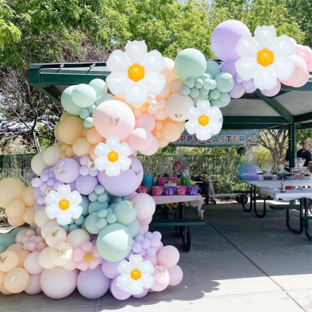 159Pcs Daisy Balloon Garland Arch Kit White Groovy Daisy Flower Macaron Pastel Balloons Garland - Lasercutwraps Shop
