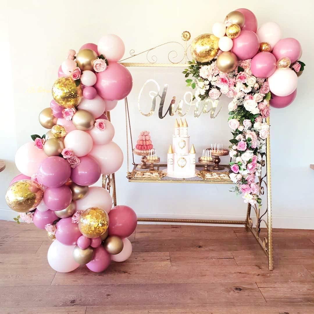 136Pcs Pink and Gold Baby Shower Balloons, Dusty Rose Pink Ballon Garland Balloons Kit - Lasercutwraps Shop