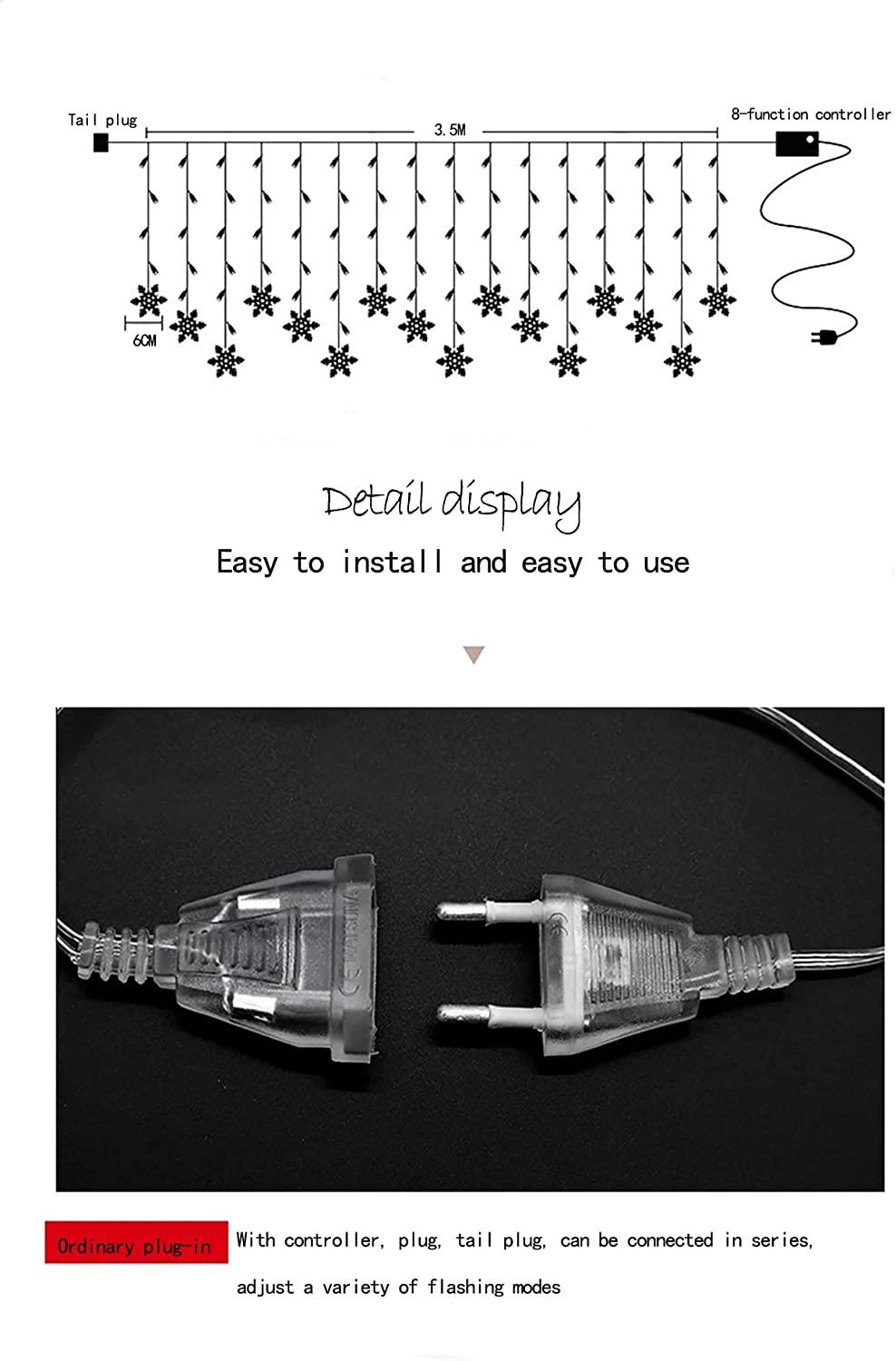 Snowflakes LED Curtain String Lights Christmas Window Curtain Light Plug in String Light for Christmas, Wedding, Birthday Party, Indoor and Outdoor - Lasercutwraps Shop