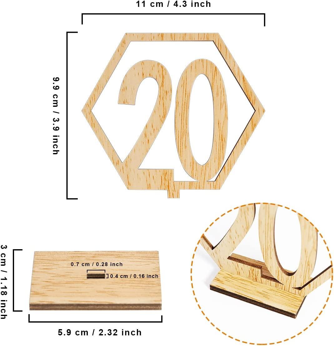 Hexagon Wooden Table Numbers, 1-20 Wedding Table Numbers with Holder Base for Wedding Decoration - Lasercutwraps Shop
