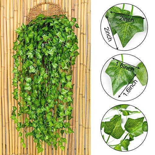 12 Strands Artificial Ivy Leaf Plants Vine Hanging Garland Fake Foliage Flowers Home Kitchen Garden Office Wedding Wall Decor, 84 Feet, Green - Lasercutwraps Shop