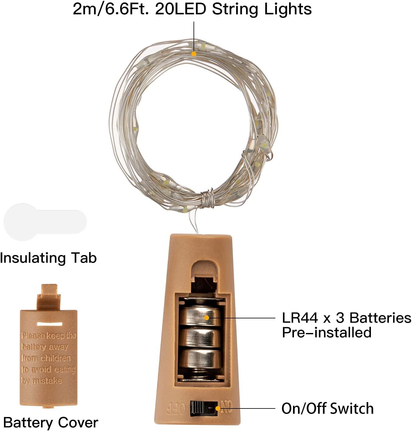 20pcs Wine Bottle Lights with Cork, 20 LED Waterproof Battery Operated Cork Lights for Liquor Bottles Wedding Décor - Lasercutwraps Shop