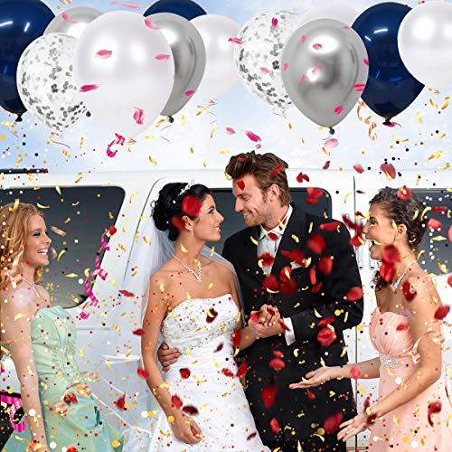 Navy Blue and Silver Confetti Balloons 50 pcs, 12 inch White Pearl and Silver Metallic Chrome Party Balloons for 2020 Graduation Party Decorations - Lasercutwraps Shop
