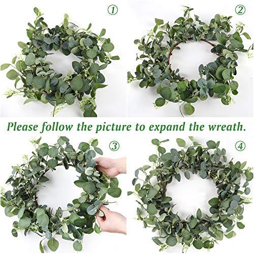 19 Inches Artificial Green Leaf Eucalyptus Wreath Spring Summer Outdoor Ornaments for Front Door Wall Window Farmhouse Decor - Lasercutwraps Shop