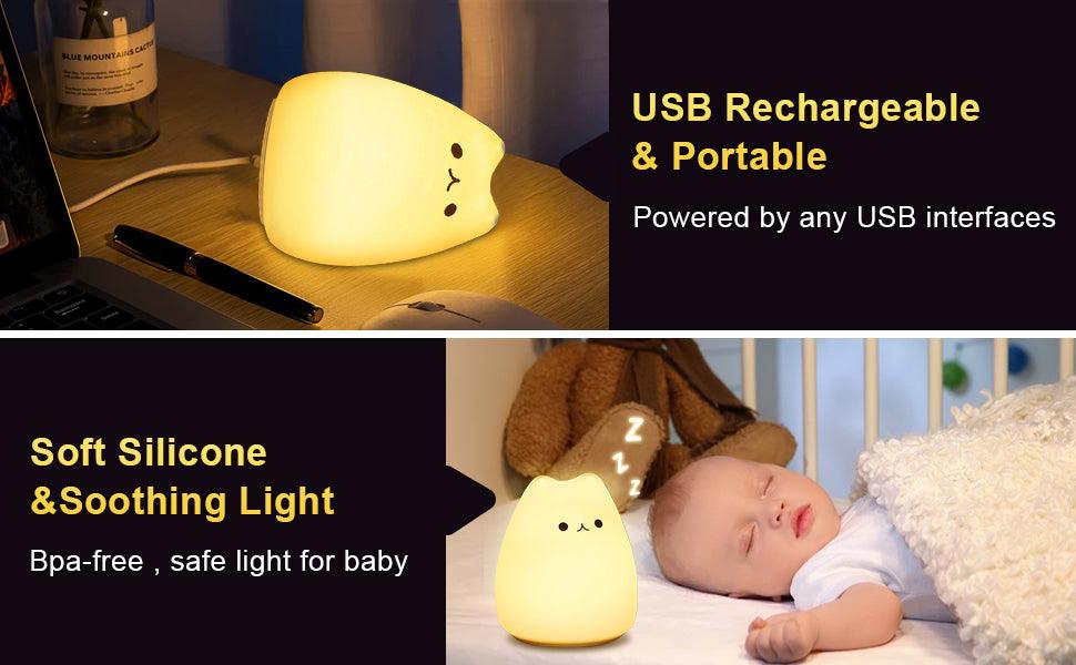 Cute Night Light, Cat Lamp USB Rechargeable Silicone Gifts - Lasercutwraps Shop