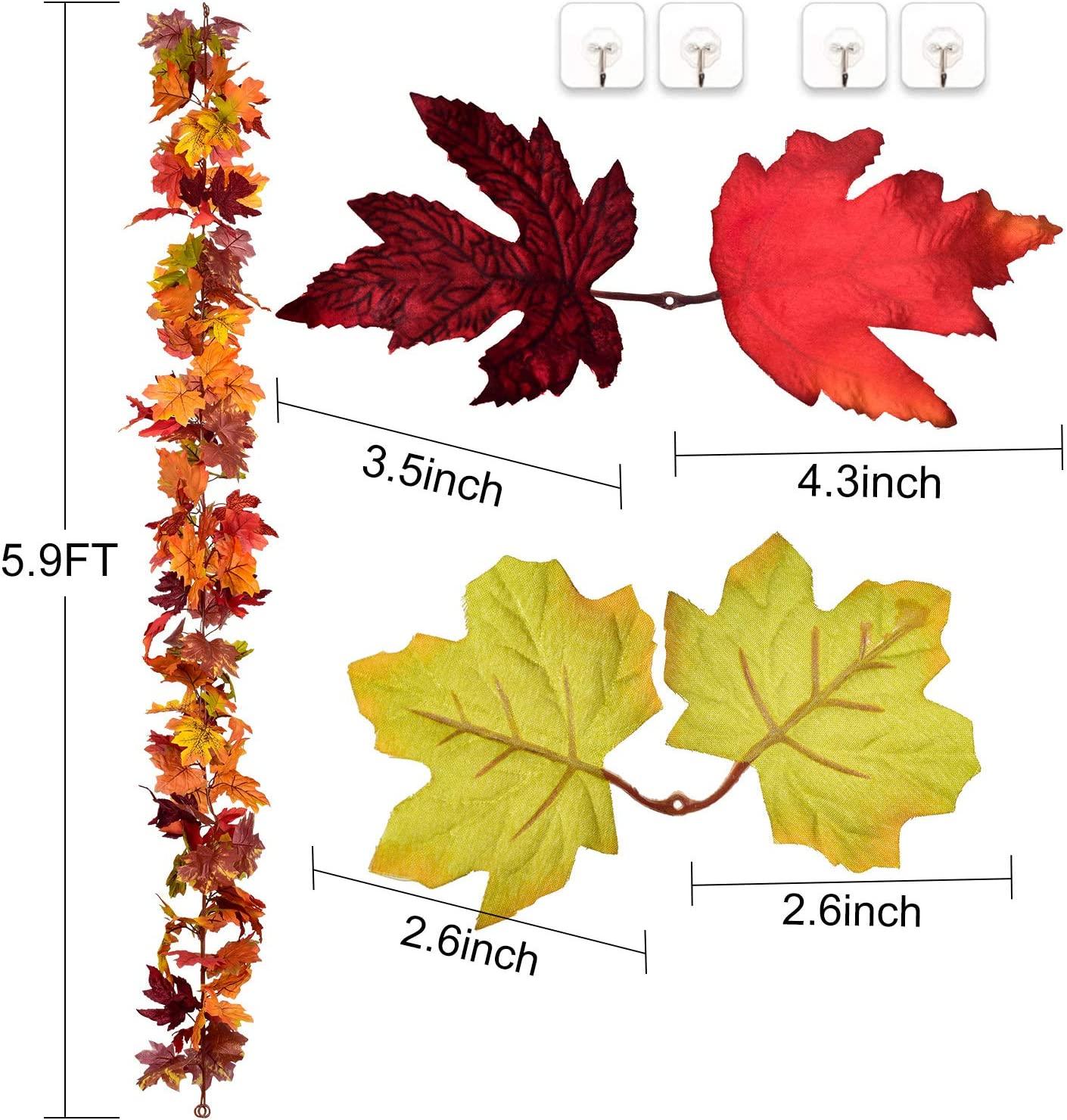 2 Pcs Fall Garland Maple Leaf, 5.9Ft/Piece 7 Colors Hanging Vine Garland Artificial Autumn Foliage Garland Thanksgiving Decor - Lasercutwraps Shop