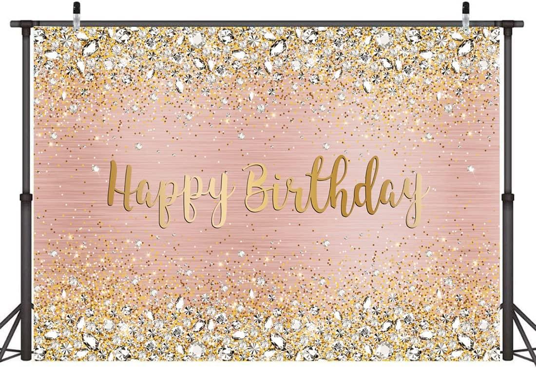 Happy Birthday Backdrop Diamonds Shining Bokeh Pink and Gold Dot Glitter Sparkle Photography Background - Lasercutwraps Shop