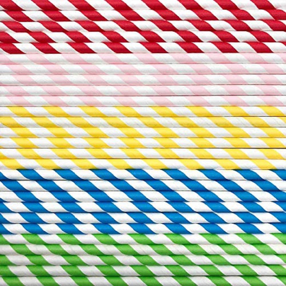100PCS Biodegradable Paper Straws Bulk, Assorted Rainbow Colors Striped Drinking Straws for Juice - Lasercutwraps Shop