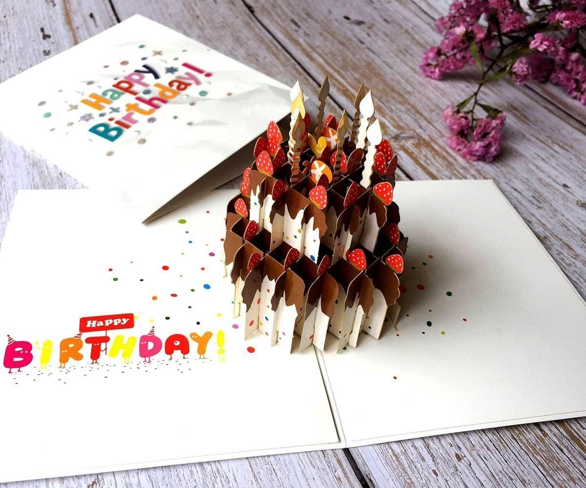 Chocolate Gateau Cake with Foil Candles Handmade 3D Greetings Card, Birthday Card - Lasercutwraps Shop