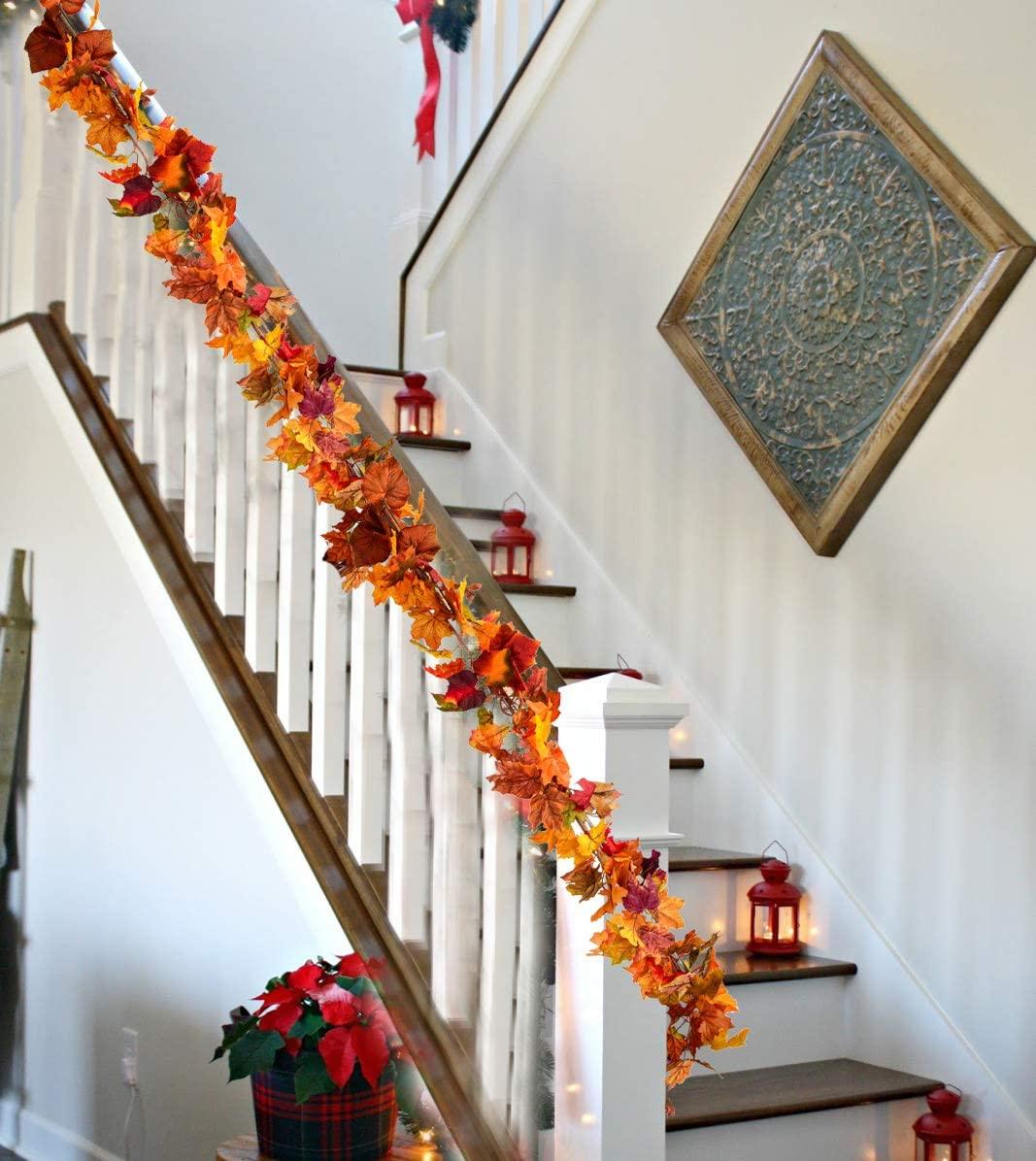 2 Pack Fall Garland Maple Leaf, 5.9Ft/Piece Hanging Vine Garland, Artificial Autumn Garland Thanksgiving Decoration for Home Wedding - Lasercutwraps Shop