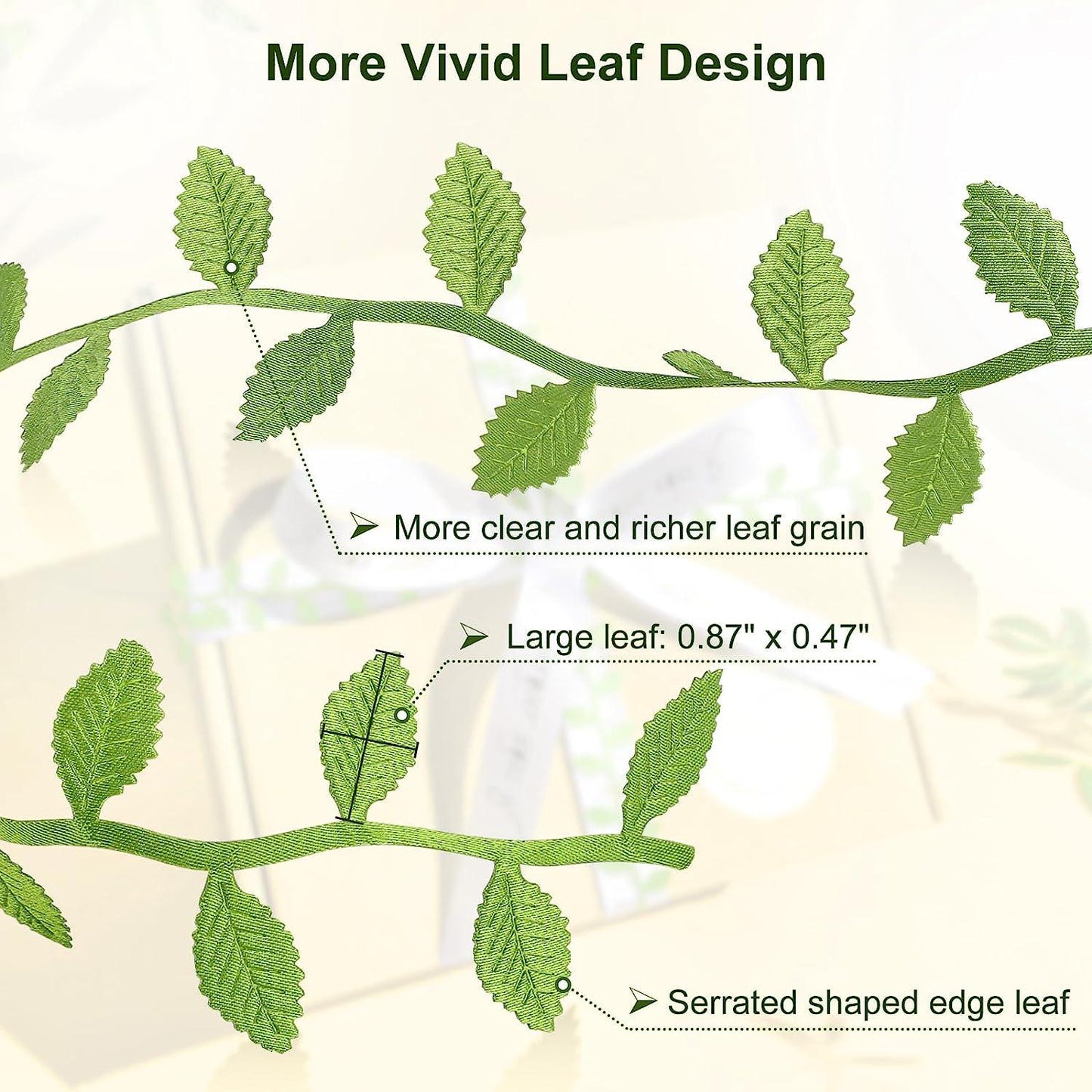 Leaf Ribbon, 60 Yards Artificial Green Ribbons for Crafts, Grass Olive Green Leaf Trim Rope for Wedding Party Wrapping Home Decor Wreath Garland - Lasercutwraps Shop