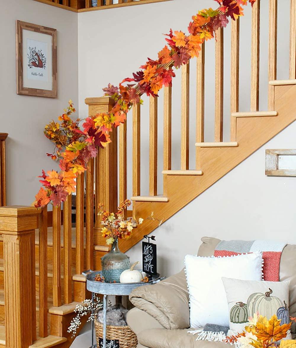 2 Pcs Fall Garland Maple Leaf, 5.9Ft/Piece 7 Colors Hanging Vine Garland Artificial Autumn Foliage Garland Thanksgiving Decor - Lasercutwraps Shop
