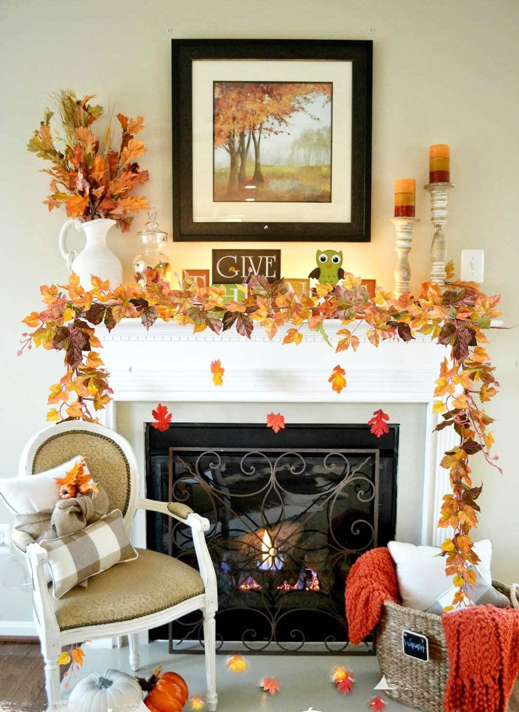 2 Pcs Fall Garland Maple Leaf, 6.5 Ft/Piece Hanging Vine Garland Artificial Autumn Foliage Garland Thanksgiving Decor - Lasercutwraps Shop