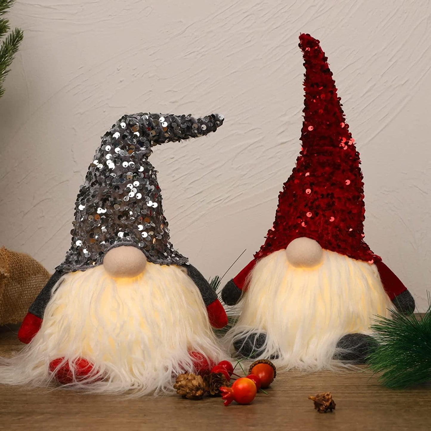 12" Lighted Christmas Gnome, Light Up Plush Elf Toy Holiday Present, Battery Operated Winter Tabletop Christmas Decorations, 2 Set - Lasercutwraps Shop