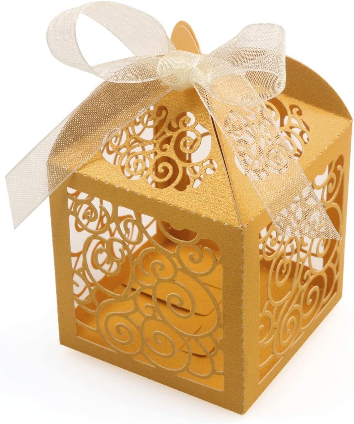 100 Pack Wedding Favor Boxes Laser Cut Boxes Party Favor Box Small Gift Boxes Lace Candy Boxes for Wedding Bridal Shower Baby Shower Birthday Party - Lasercutwraps Shop