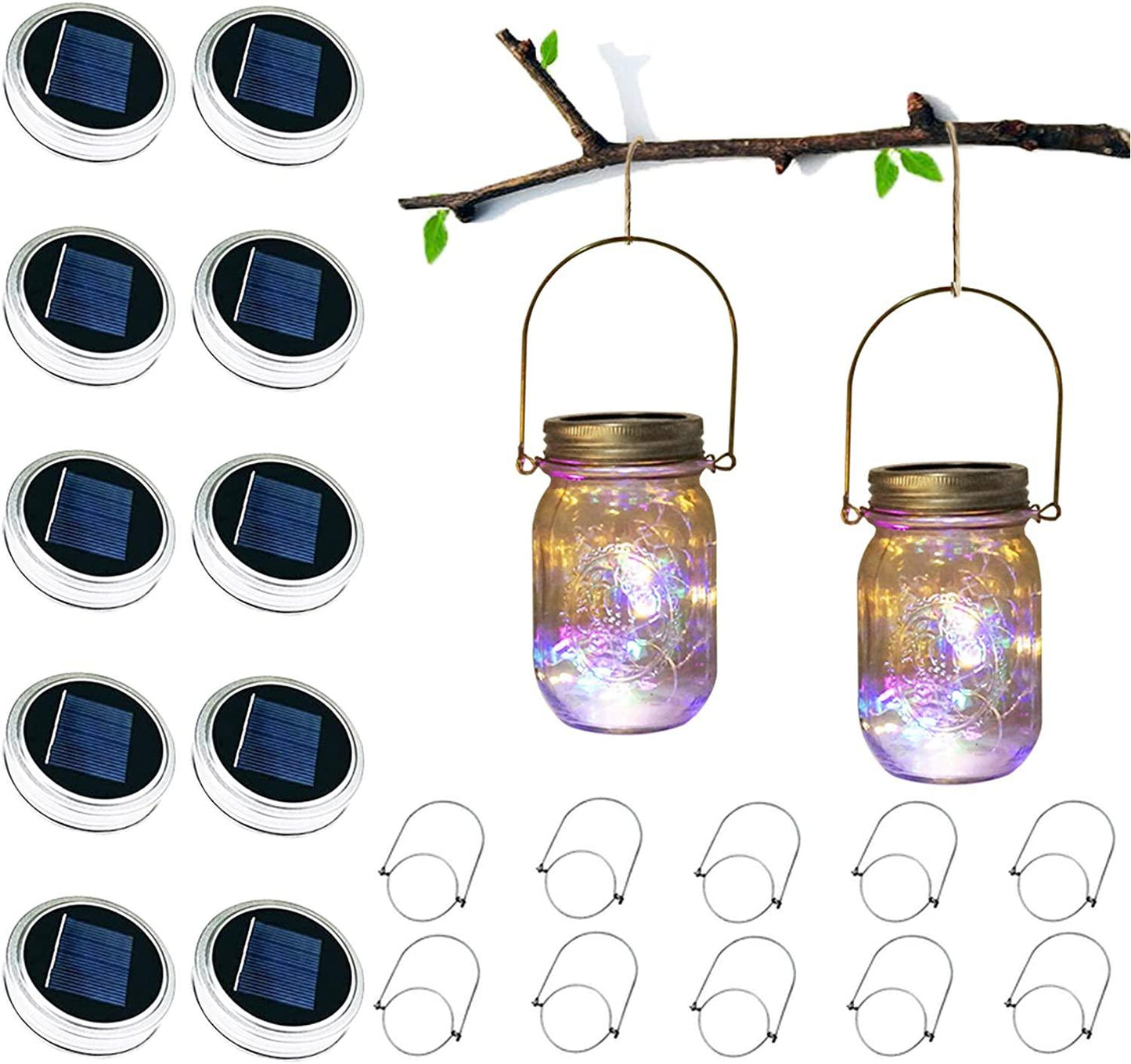 10pcs Solar Mason Jar Lid Lights, 30 LED Waterproof Firefly Fairy Lights with Hangers(No Jars) for Weddings - Lasercutwraps Shop