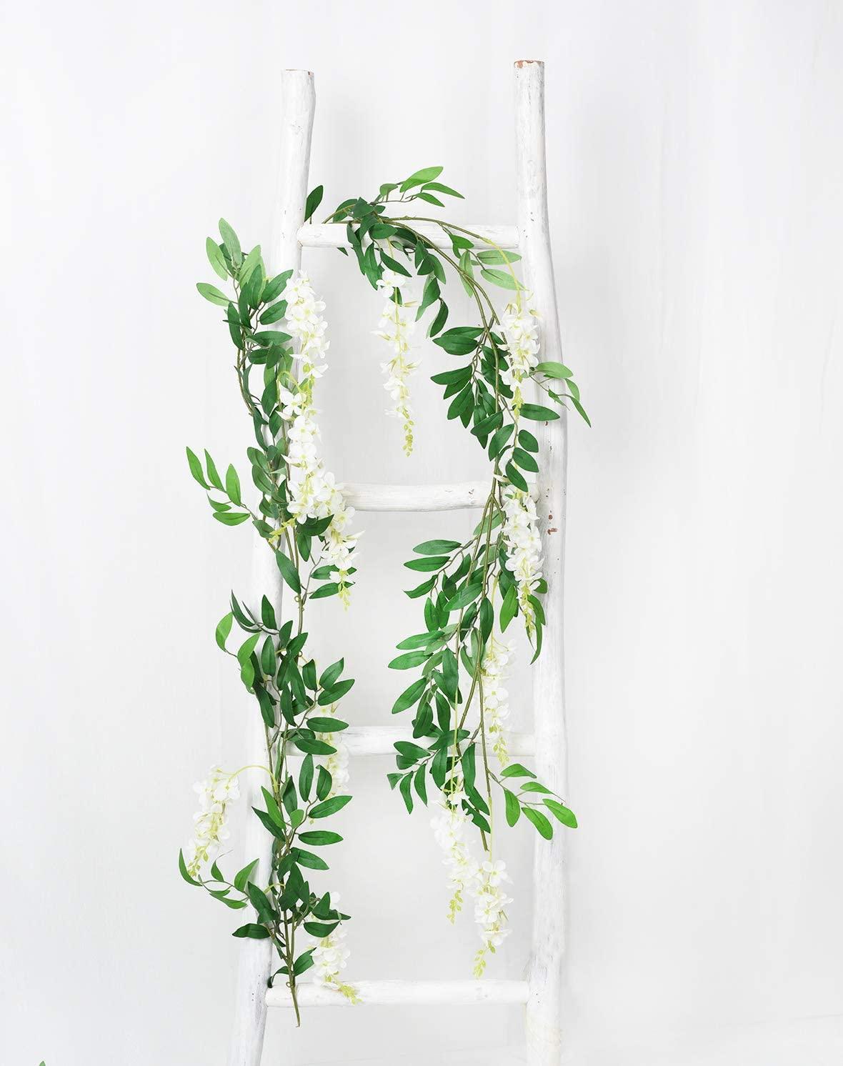 2Pcs 6Ft/Piece Artificial Flowers Wisteria Garland Artificial Wisteria Vine Hanging Flower Greenery Garland for Home Garden Outdoor Wedding - Lasercutwraps Shop