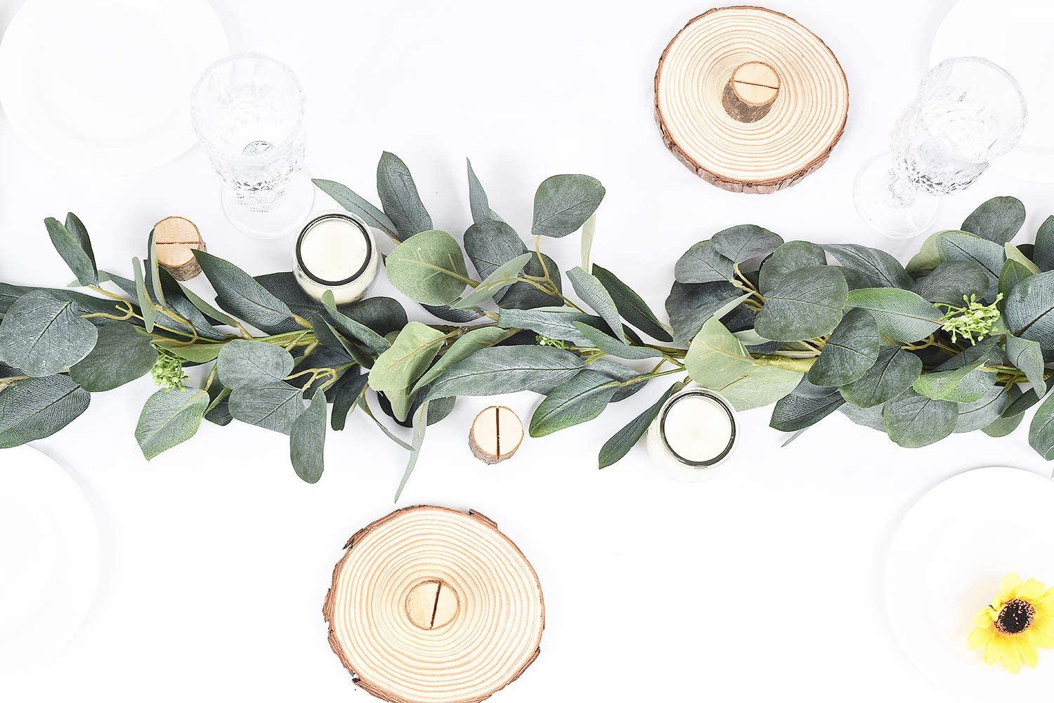 6.2 Feet Eucalyptus Garland Artificial Silk Eucalyptus Leaves Vines Handmade Garland Greenery Wedding Home Backdrop Arch Wall Decor - Lasercutwraps Shop