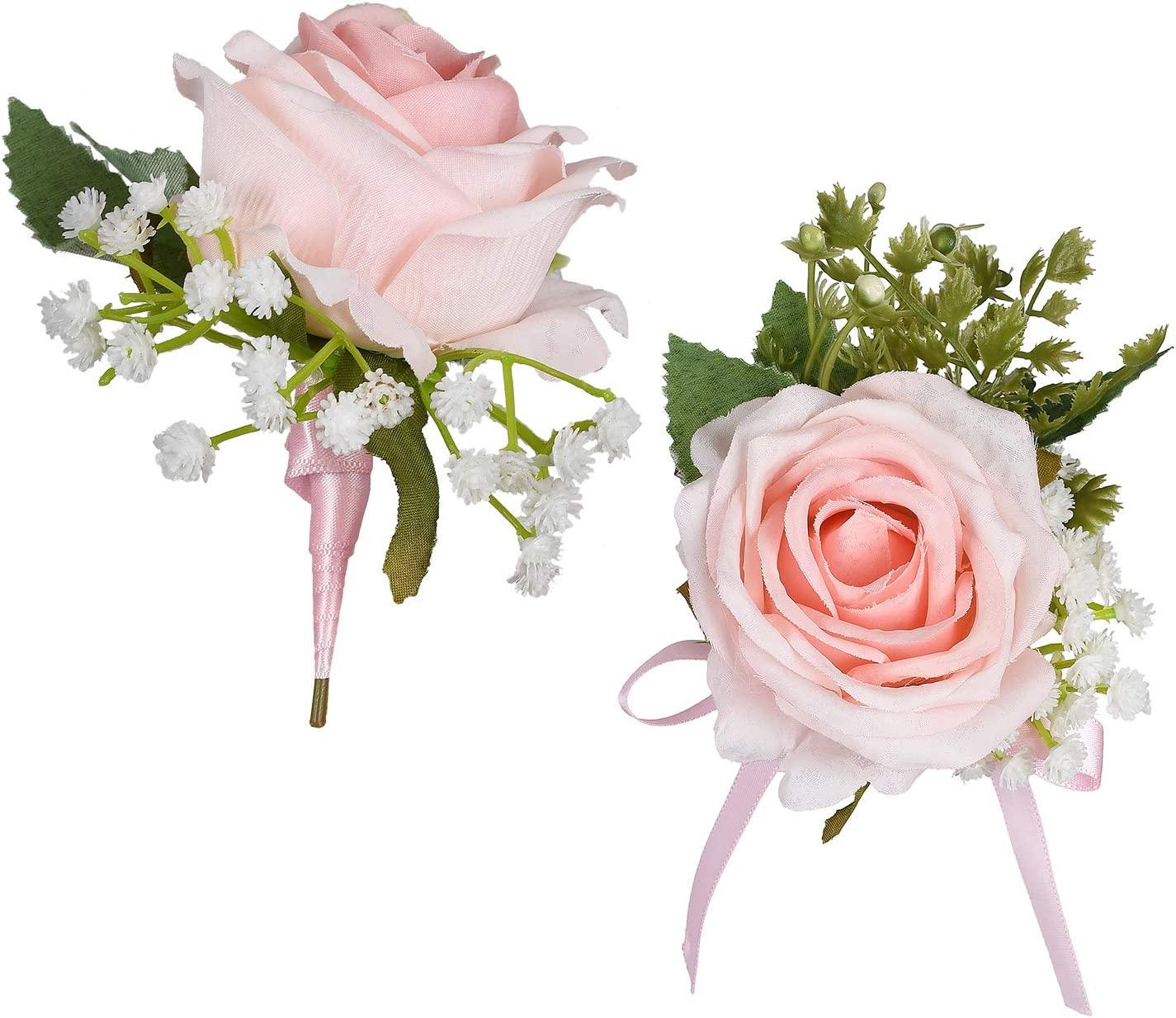 2Pcs Boutonniere Buttonholes and Wrist Corsage Wristband Roses Wrist Corsage, Groom Groomsman Best Man - Lasercutwraps Shop