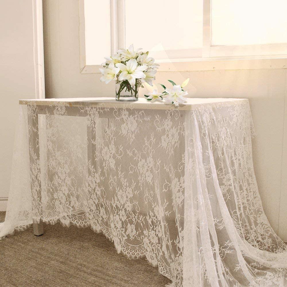 Lace Tablecloth White Wedding Tablecloths 60x120 Inch Vintage Rustic Farmhouse Table Fabric for Romantic Wedding Table Decorations - Lasercutwraps Shop