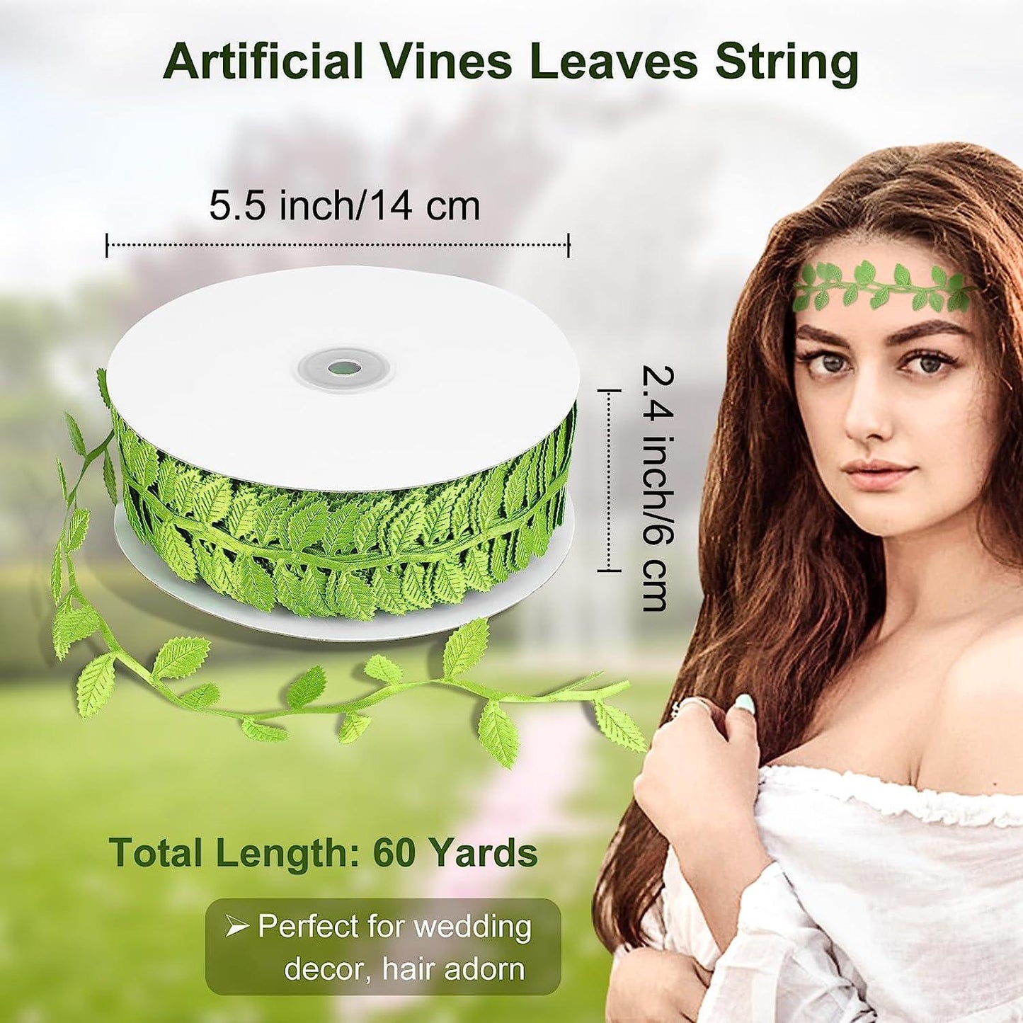 Leaf Ribbon, 60 Yards Artificial Green Ribbons for Crafts, Grass Olive Green Leaf Trim Rope for Wedding Party Wrapping Home Decor Wreath Garland - Lasercutwraps Shop