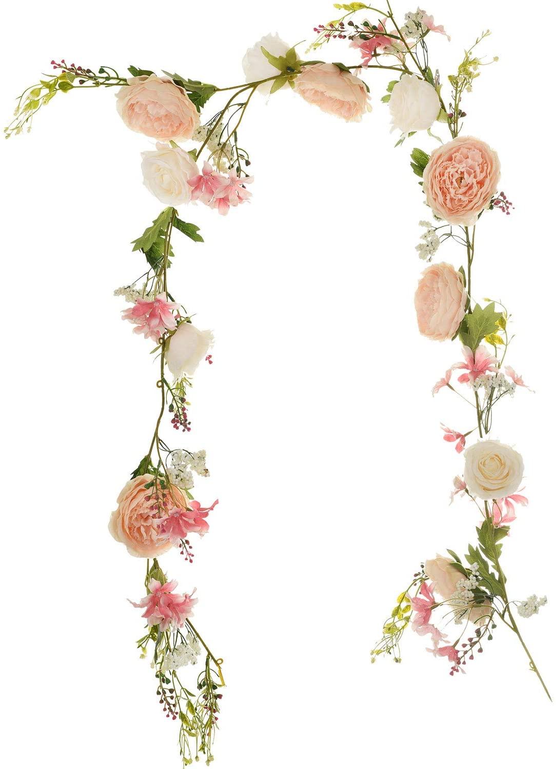 Artificial Peony Garland Flowers, Floral Greenery Garland Rose Flower Vine Garland with Mixed Peony Flowers and Green Leaves for Wedding - Lasercutwraps Shop
