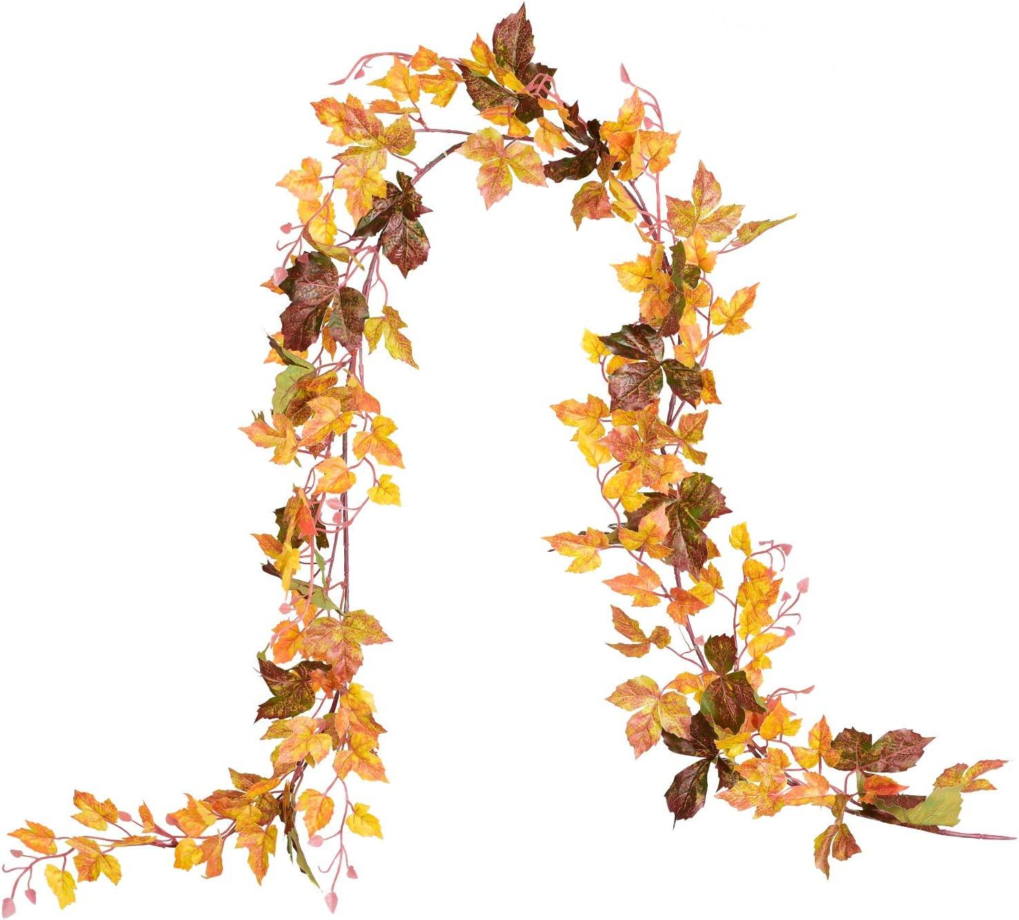 2 Pcs Fall Garland Maple Leaf, 6.5 Ft/Piece Hanging Vine Garland Artificial Autumn Foliage Garland Thanksgiving Decor - Lasercutwraps Shop