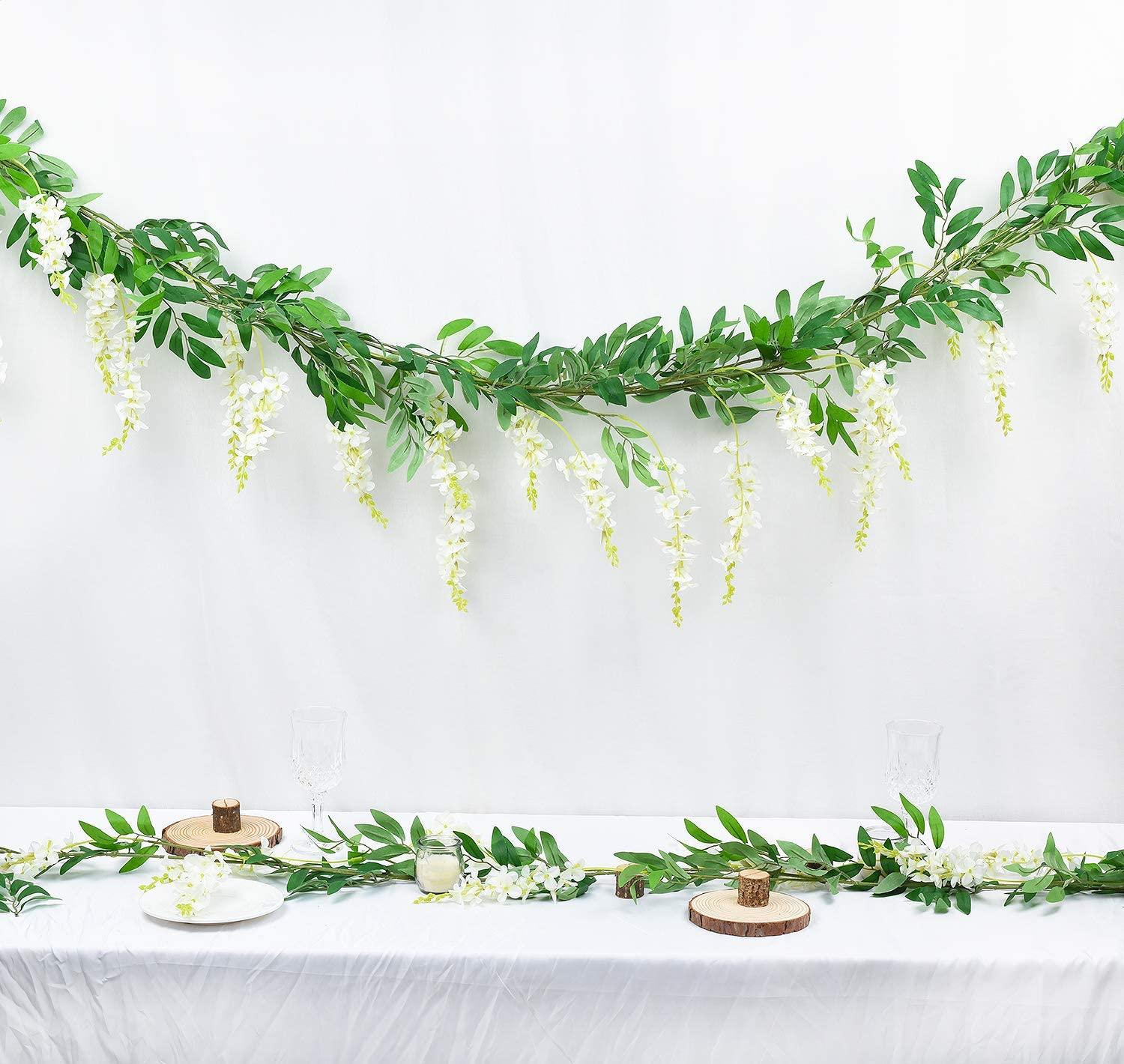 2Pcs 6Ft/Piece Artificial Flowers Wisteria Garland Artificial Wisteria Vine Hanging Flower Greenery Garland for Home Garden Outdoor Wedding - Lasercutwraps Shop