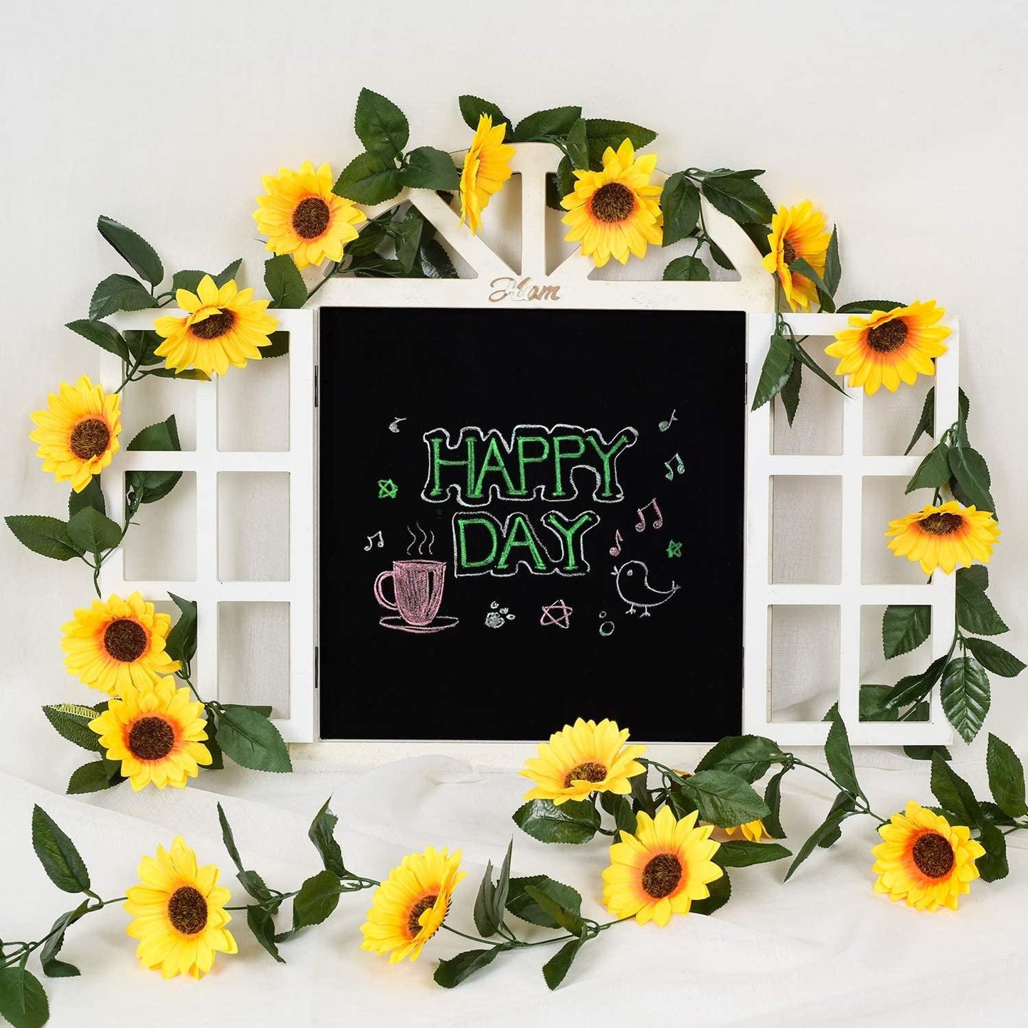 3 Pcs Artificial Sunflower Garland Silk Sunflower Vine Artificial Flowers with Green Leaves for Wedding Table Home Decor - Lasercutwraps Shop