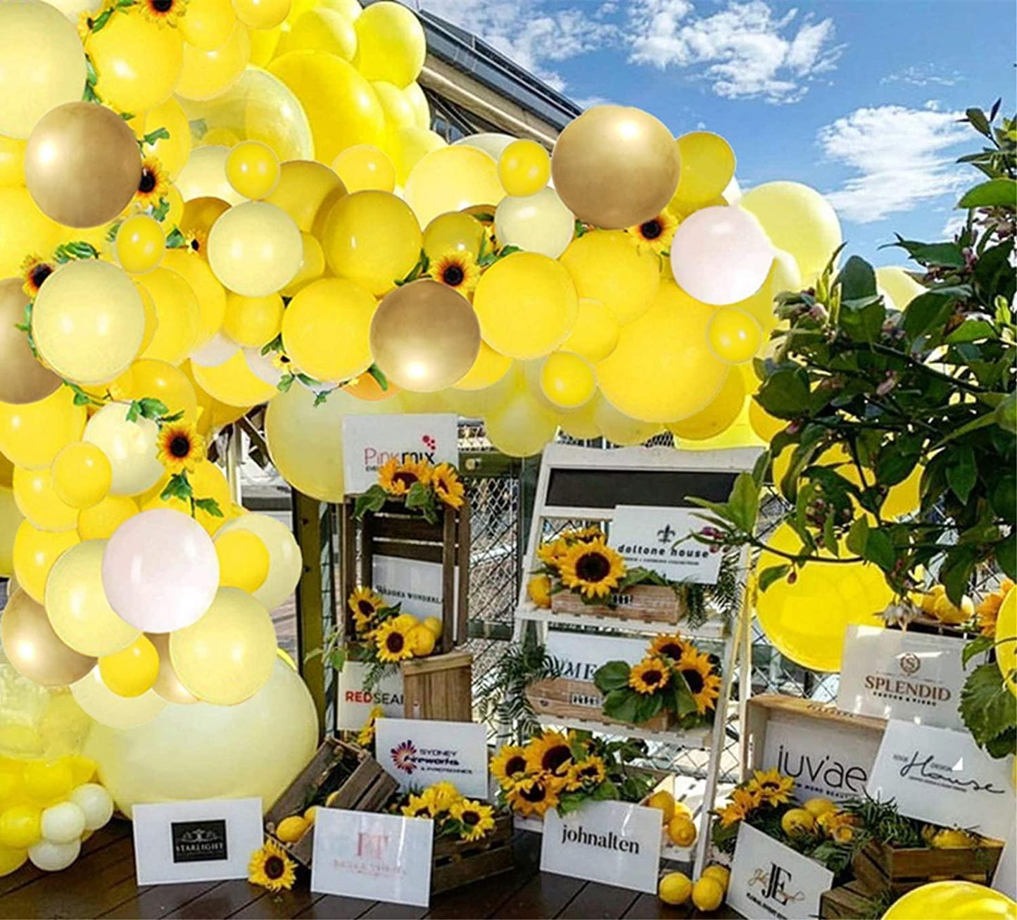 Yellow Sunflower Balloons Garland Arch Kit - 80pcs Yellow Gold White Balloons and Sunflower Vines for Sunflower Bee Theme Birthday - Lasercutwraps Shop