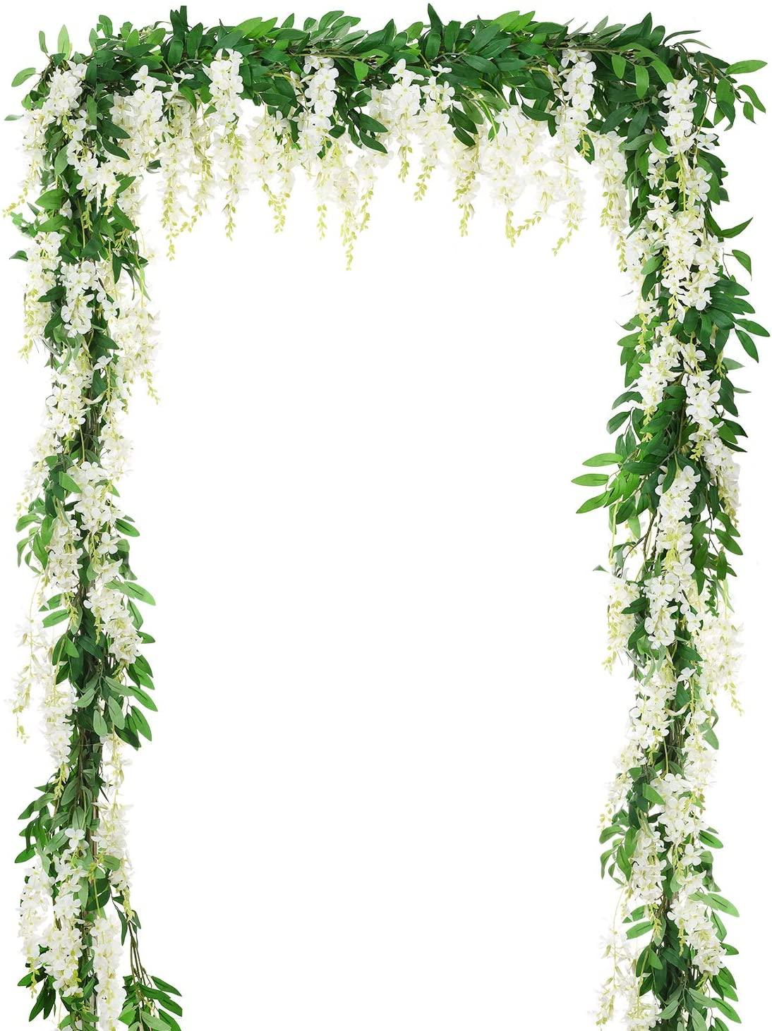 2Pcs 6Ft/Piece Artificial Flowers Wisteria Garland Artificial Wisteria Vine Hanging Flower Greenery Garland for Home Garden Outdoor Wedding - Lasercutwraps Shop