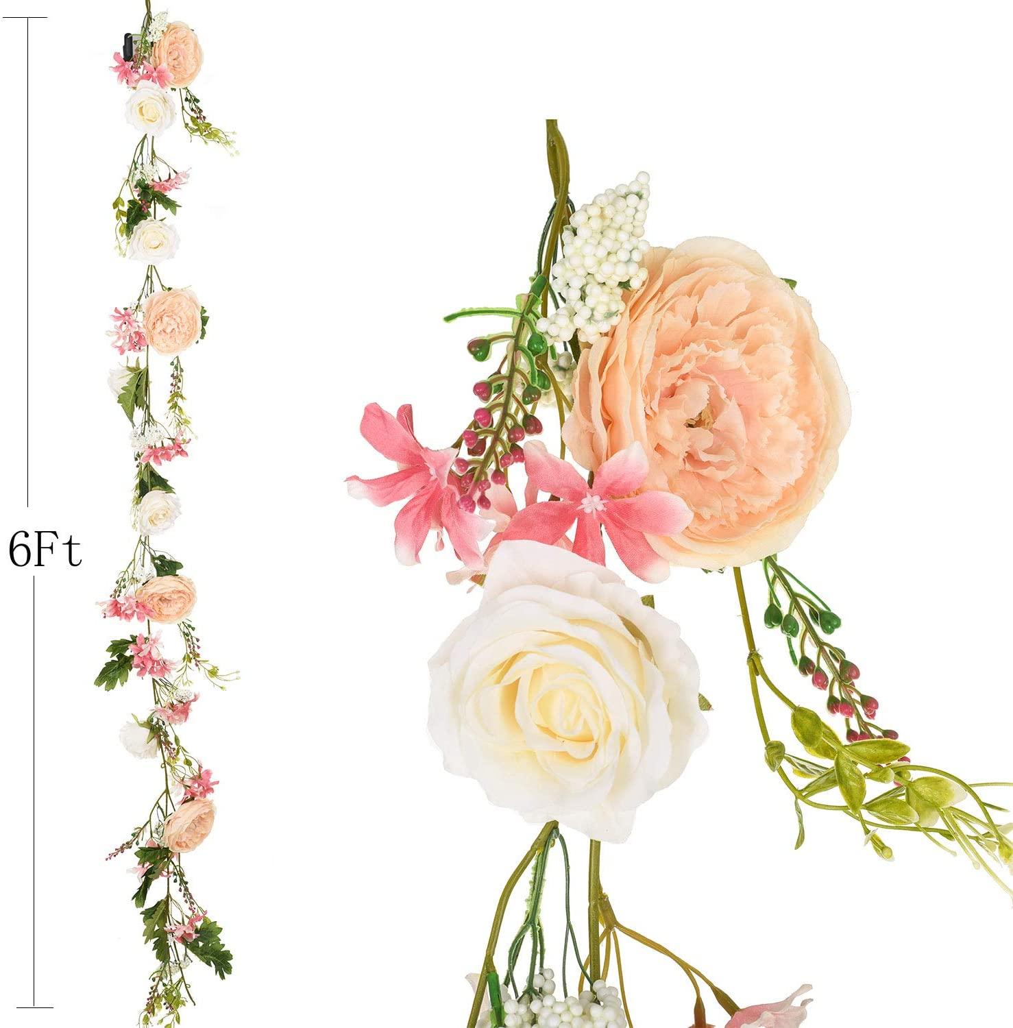 Artificial Peony Garland Flowers, Floral Greenery Garland Rose Flower Vine Garland with Mixed Peony Flowers and Green Leaves for Wedding - Lasercutwraps Shop