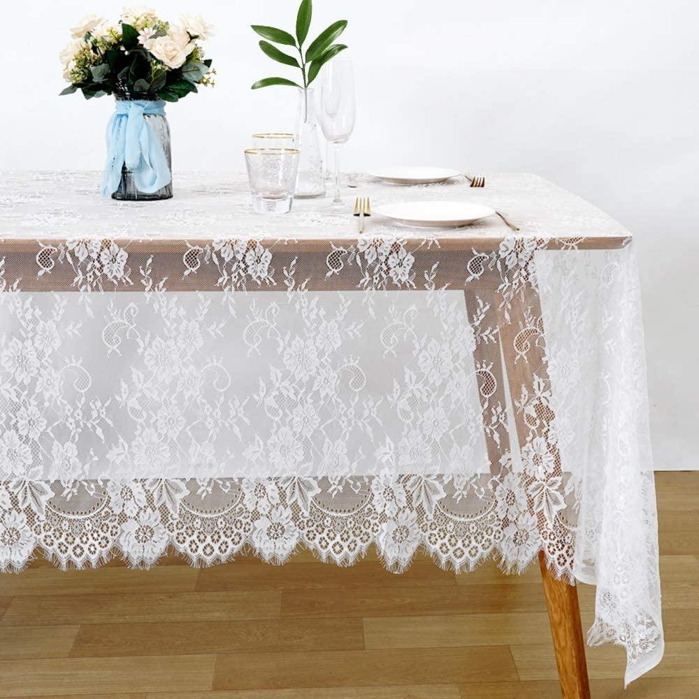 Lace Tablecloth White Wedding Tablecloths 60x120 Inch Vintage Rustic Farmhouse Table Fabric for Romantic Wedding Table Decorations - Lasercutwraps Shop