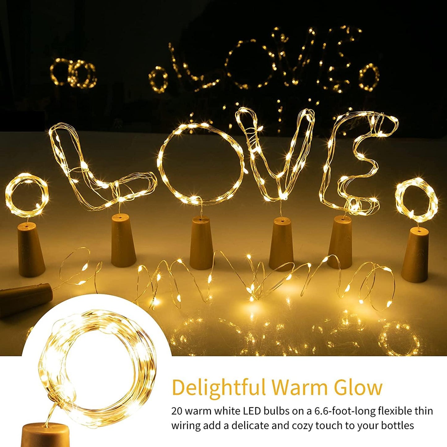 20pcs Wine Bottle Lights with Cork, 20 LED Waterproof Battery Operated Cork Lights for Liquor Bottles Wedding Décor - Lasercutwraps Shop