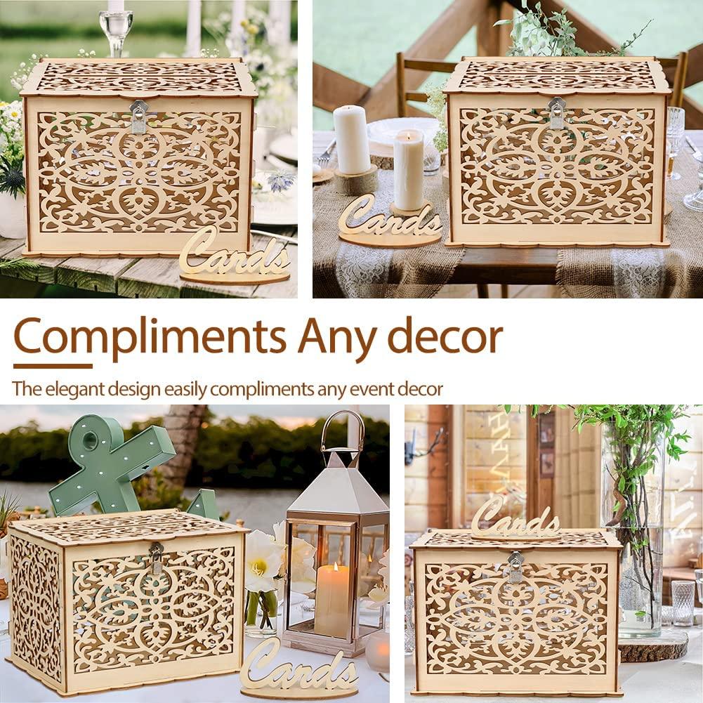 DIY Rustic Wedding Card Box with Lock and Card Sign Wooden Gift Card Box Money Box for Wedding Reception - Lasercutwraps Shop