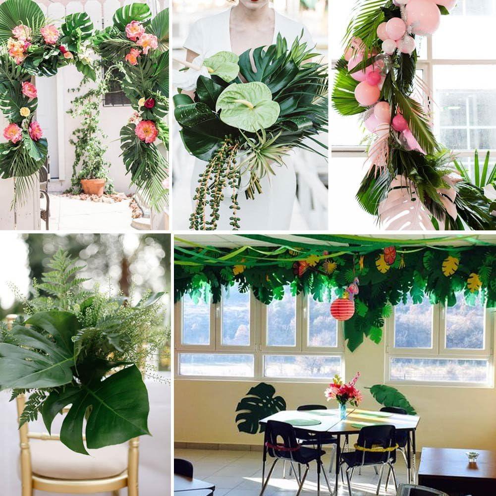 48pcs 14" Artificial Tropical Palm Leaves, Safari Birthday Decorations Extra Large Faux Leaf Jungle Hawaiian Party Decorations - Lasercutwraps Shop