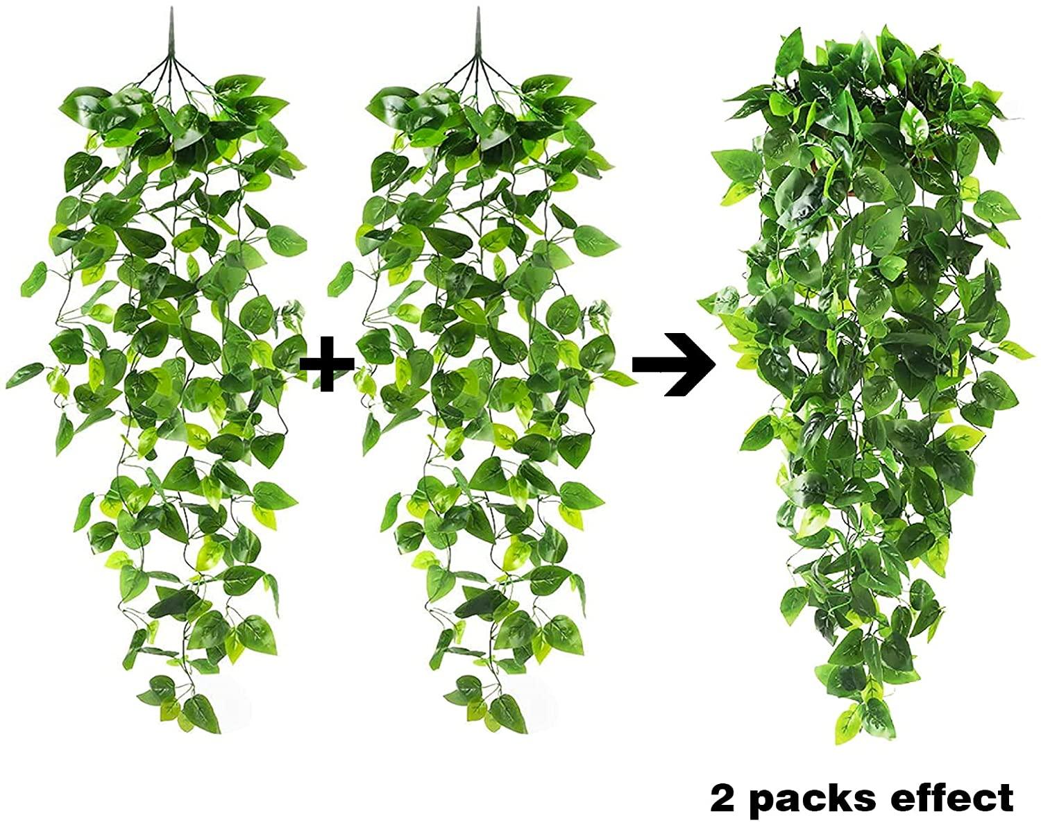 2pcs Artificial Hanging Plants 3.6ft Fake Ivy Vine Fake Ivy Leaves for Wall House Room Patio Indoor Outdoor Decor (No Baskets) - Lasercutwraps Shop