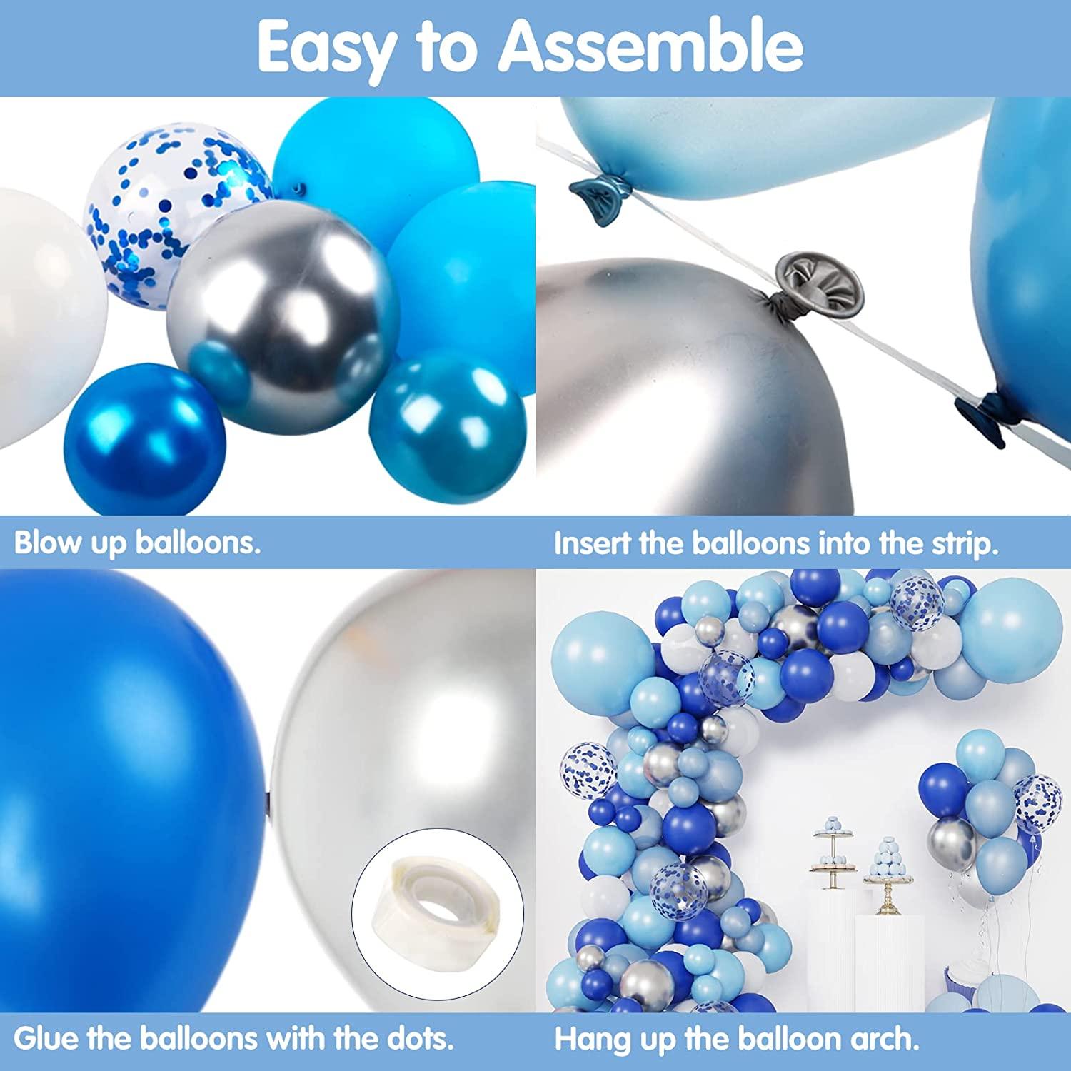 130pcs Blue Balloons Garland Arch Kit, Royal Blue and Baby Blue White Chrome Sliver Balloons Arch for Shower Birthday Graduation Party Decorations - Lasercutwraps Shop