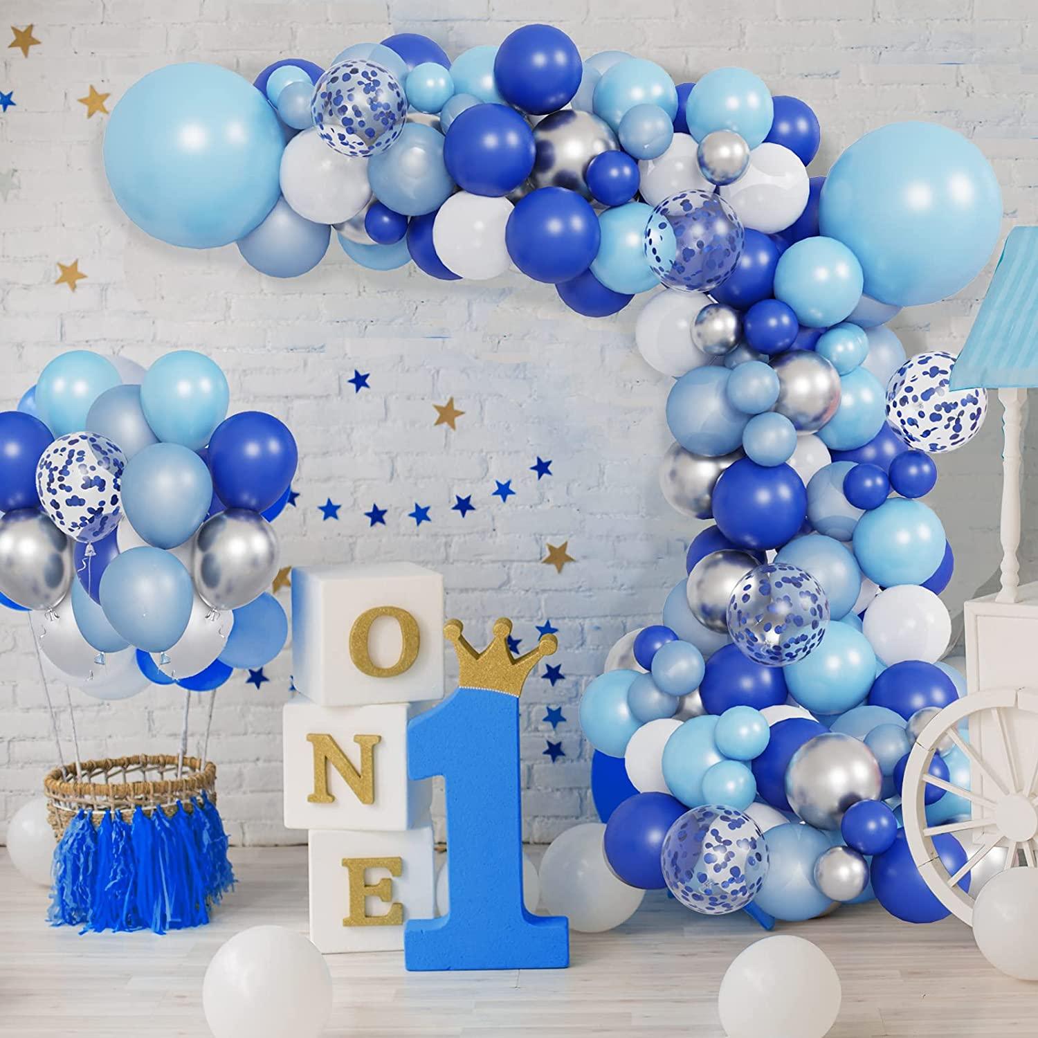 130pcs Blue Balloons Garland Arch Kit, Royal Blue and Baby Blue White Chrome Sliver Balloons Arch for Shower Birthday Graduation Party Decorations - Lasercutwraps Shop