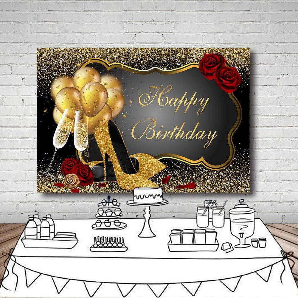 8x6ft Gold and Black Photo Background Props Shiny Sequin Gold High Heels Balloons - Lasercutwraps Shop