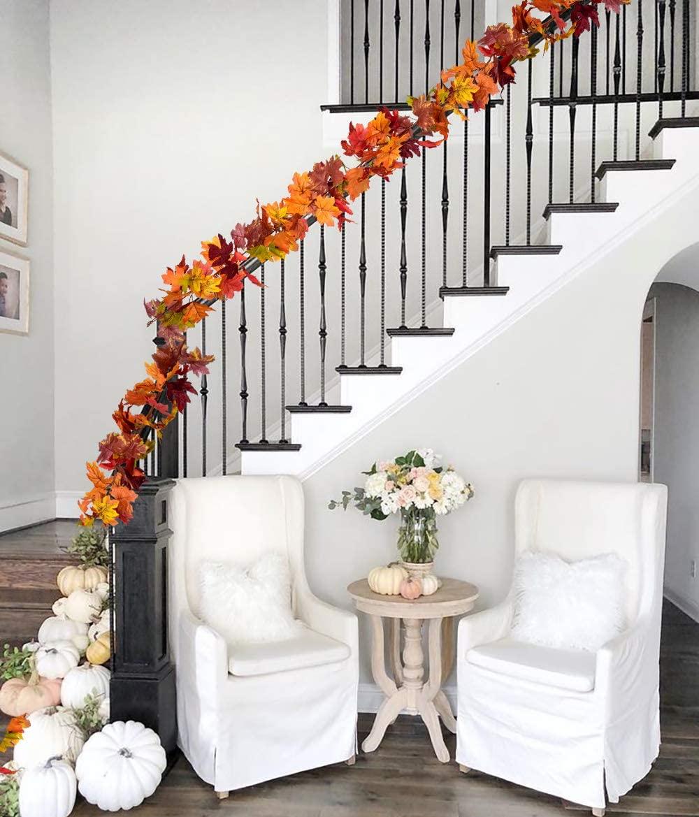 2 Pcs Fall Garland Maple Leaf, 5.9Ft/Piece 7 Colors Hanging Vine Garland Artificial Autumn Foliage Garland Thanksgiving Decor - Lasercutwraps Shop