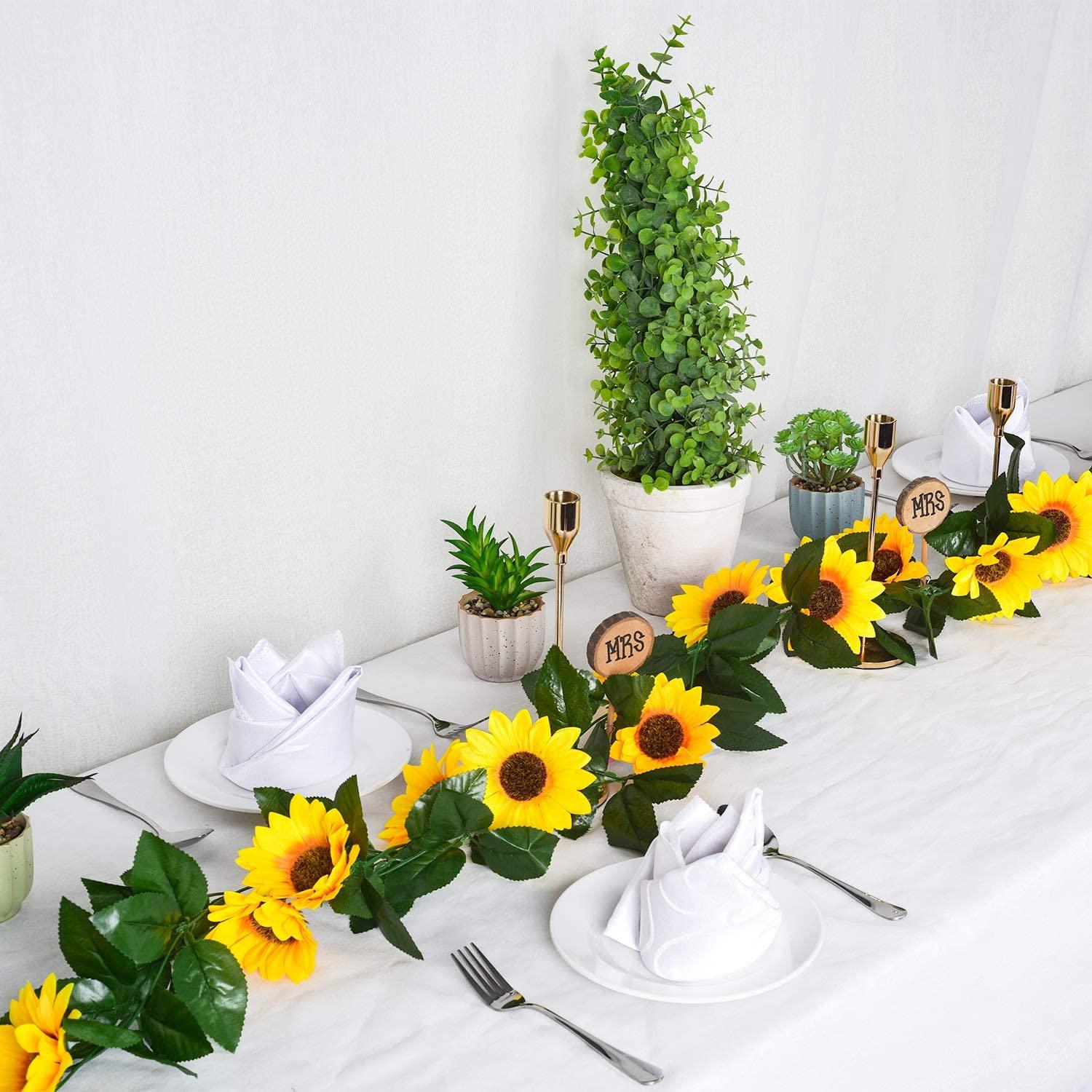 3 Pcs Artificial Sunflower Garland Silk Sunflower Vine Artificial Flowers with Green Leaves for Wedding Table Home Decor - Lasercutwraps Shop