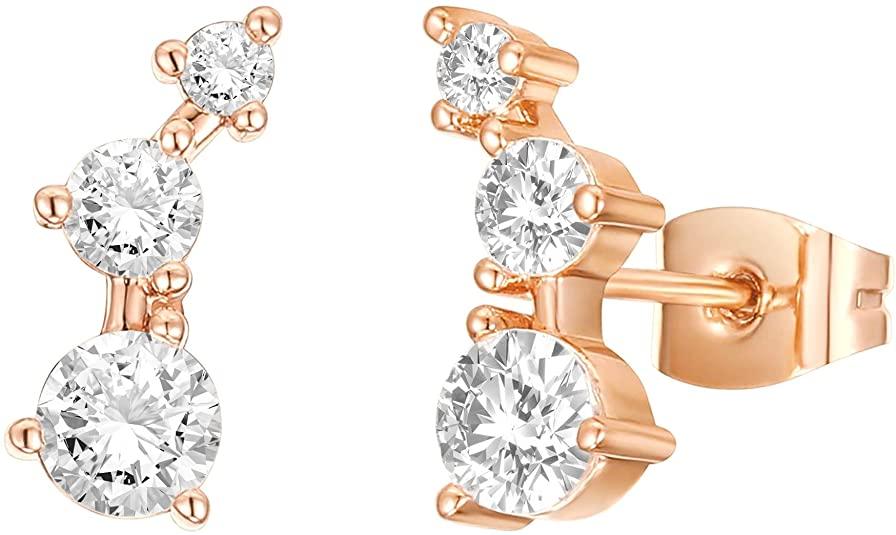 14K Gold Plated Sterling Silver Post Mini Constellation White Gold Cubic Zirconia Ear Crawler Earrings - Lasercutwraps Shop