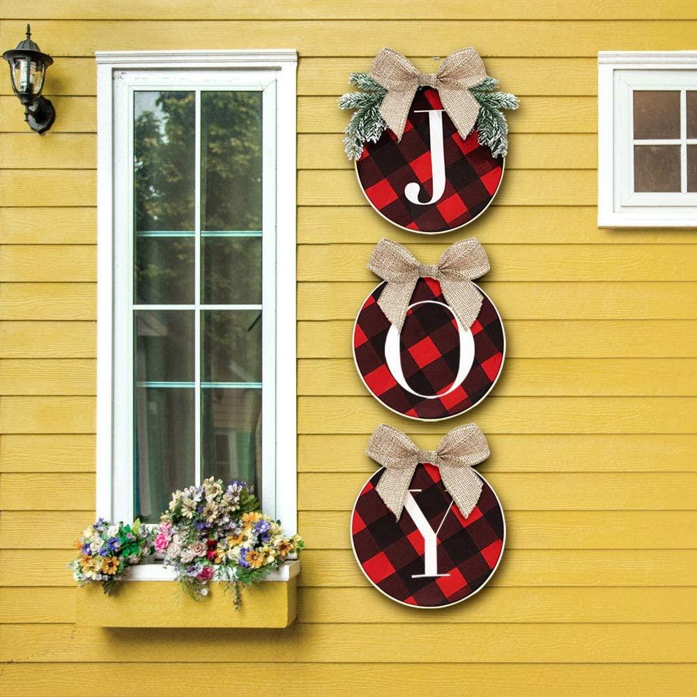 Christmas Decorations Joy Sign Buffalo Check Plaid Wreath for Front Door - Lasercutwraps Shop
