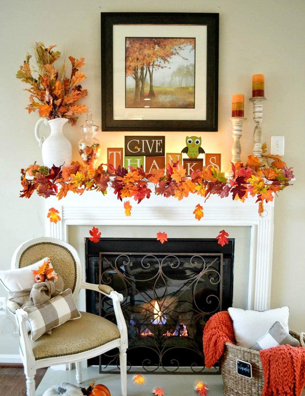 2 Pcs Fall Garland Maple Leaf, 5.9Ft/Piece 7 Colors Hanging Vine Garland Artificial Autumn Foliage Garland Thanksgiving Decor - Lasercutwraps Shop